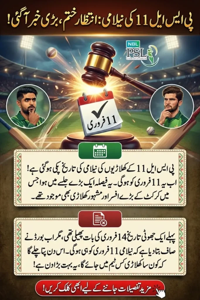 PSL 11 Player Auction Confirmed for 11 February by PCB