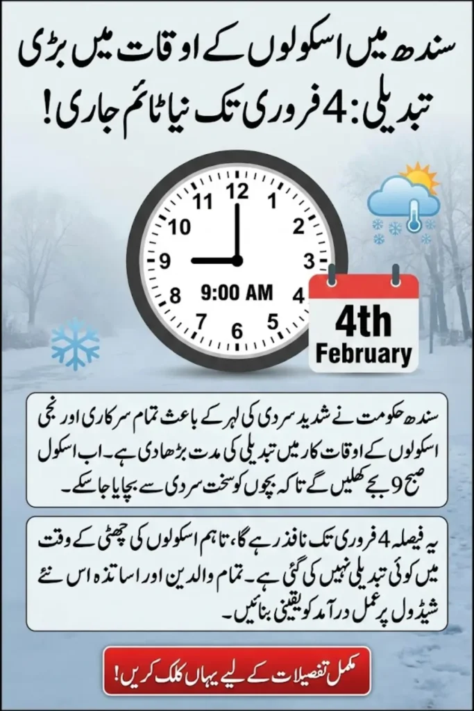 Sindh School Timings Extended Until February 4 Due to Ongoing Cold Wave